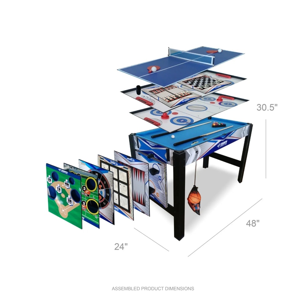 13-In-1 Combo Game Table Includes Basketball, Table Tennis, Billiards, Push Hockey, Launch Football, Baseball, Tic-Tac-Toe, and Skee Bean Bag Toss
