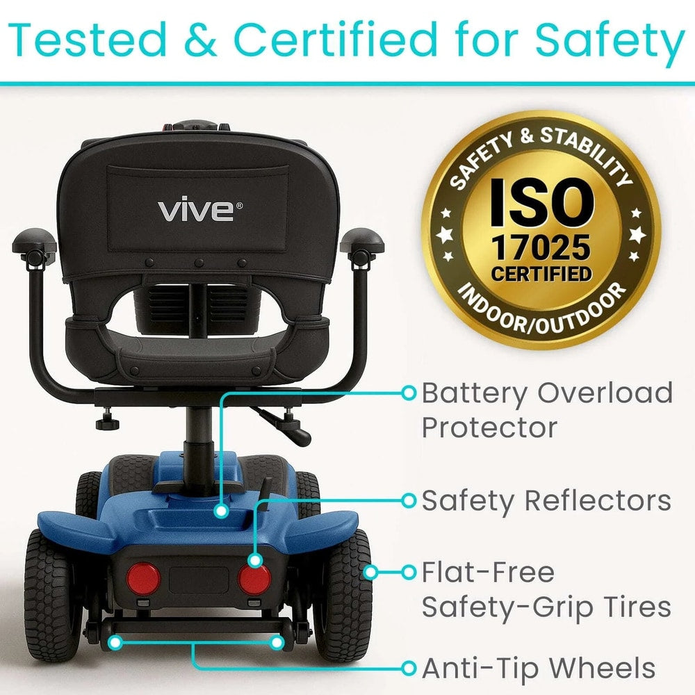 4 Wheel Battery Powered Mobility Scooter - Electric Transport Chair- Compact Heavy Duty Mobile for Travel, Adults, Elderly with Basket and Charger Included, Red