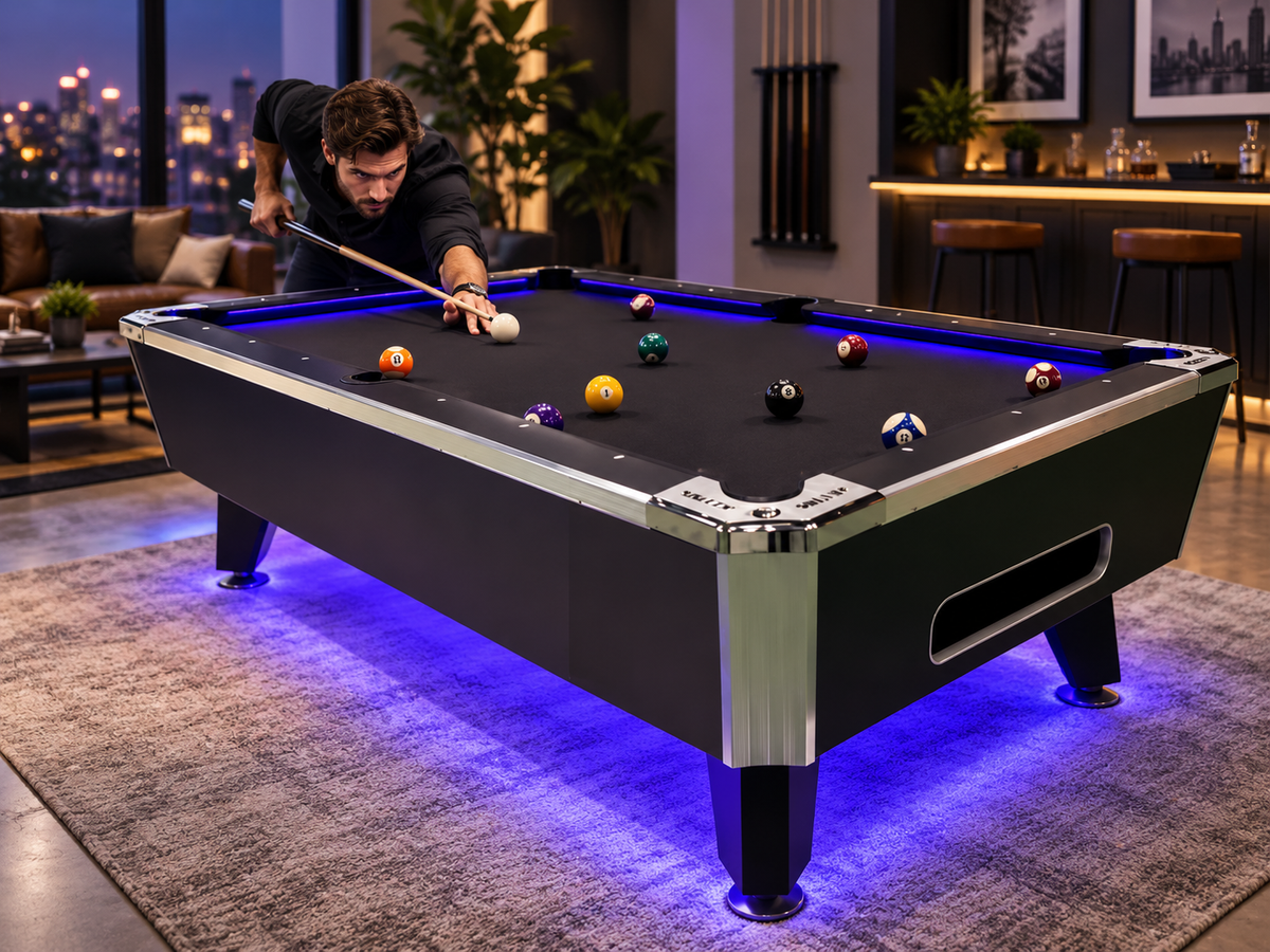 Valley Panther ZD-12X LED pool table with bill acceptor and Cantaloupe G-11 card reader
