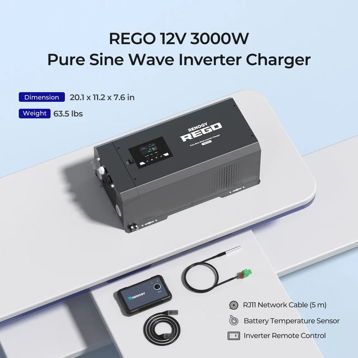 Renogy REGO 12V 3000W Pure Sine Wave Inverter Charger - view 3
