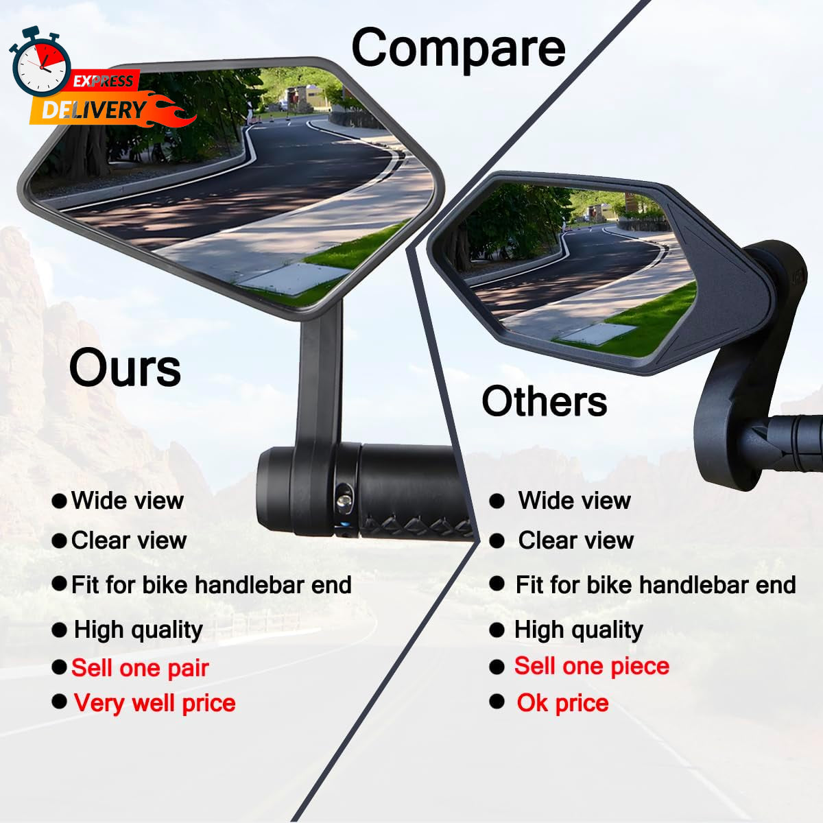 1 Pair Bike Mirror Handlebar End Mount Bicycle E-Bike Mirrors, HD Glass Convex
