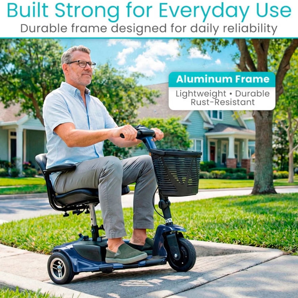 Vive 3-Wheel Mobility Scooter – Lightweight Electric Scooter for Seniors & Adults, Compact Folding Travel Design with Extended Battery, Charger & Basket, Red