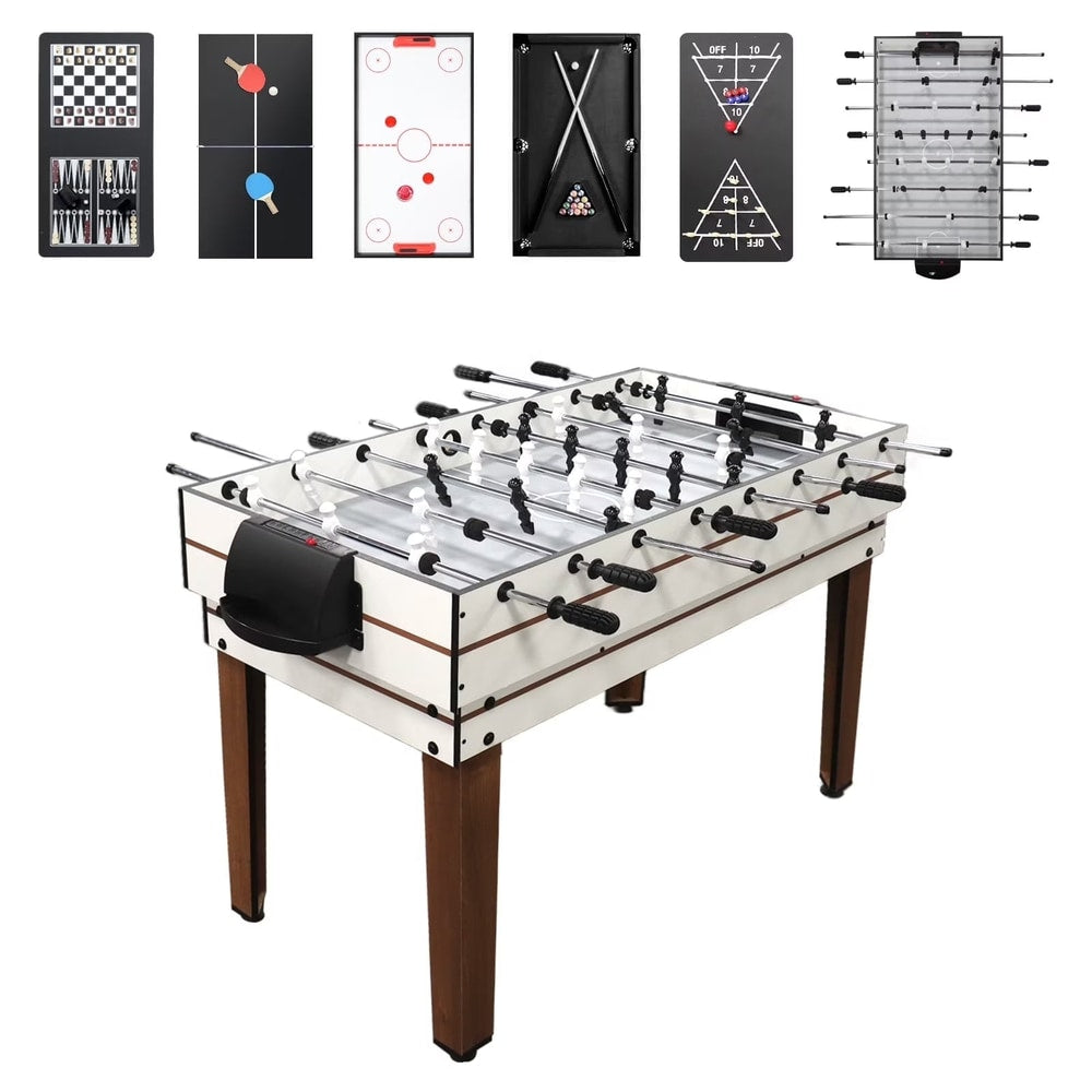 2X4Ft 10-In-1 Combo Game Table Set for Home, Game Room, Friends & Family W/Hockey, Foosball, Pool, Shuffleboard, Ping Pong, Chess, Checkers, Bowling, and Backgammon