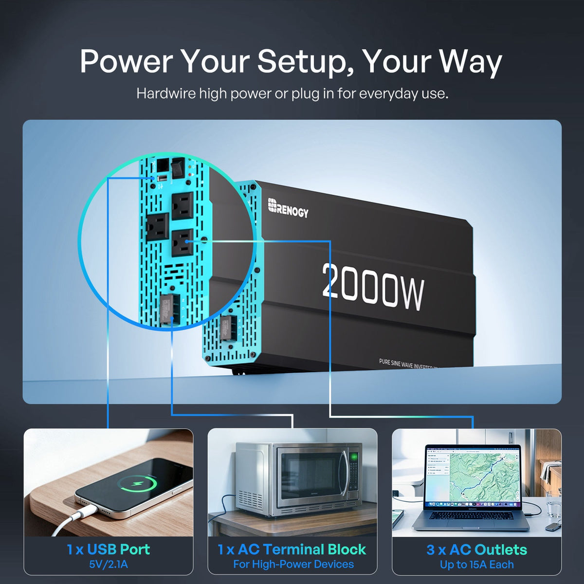 Renogy 2000W 12V Pure Sine Wave Inverter - view 3