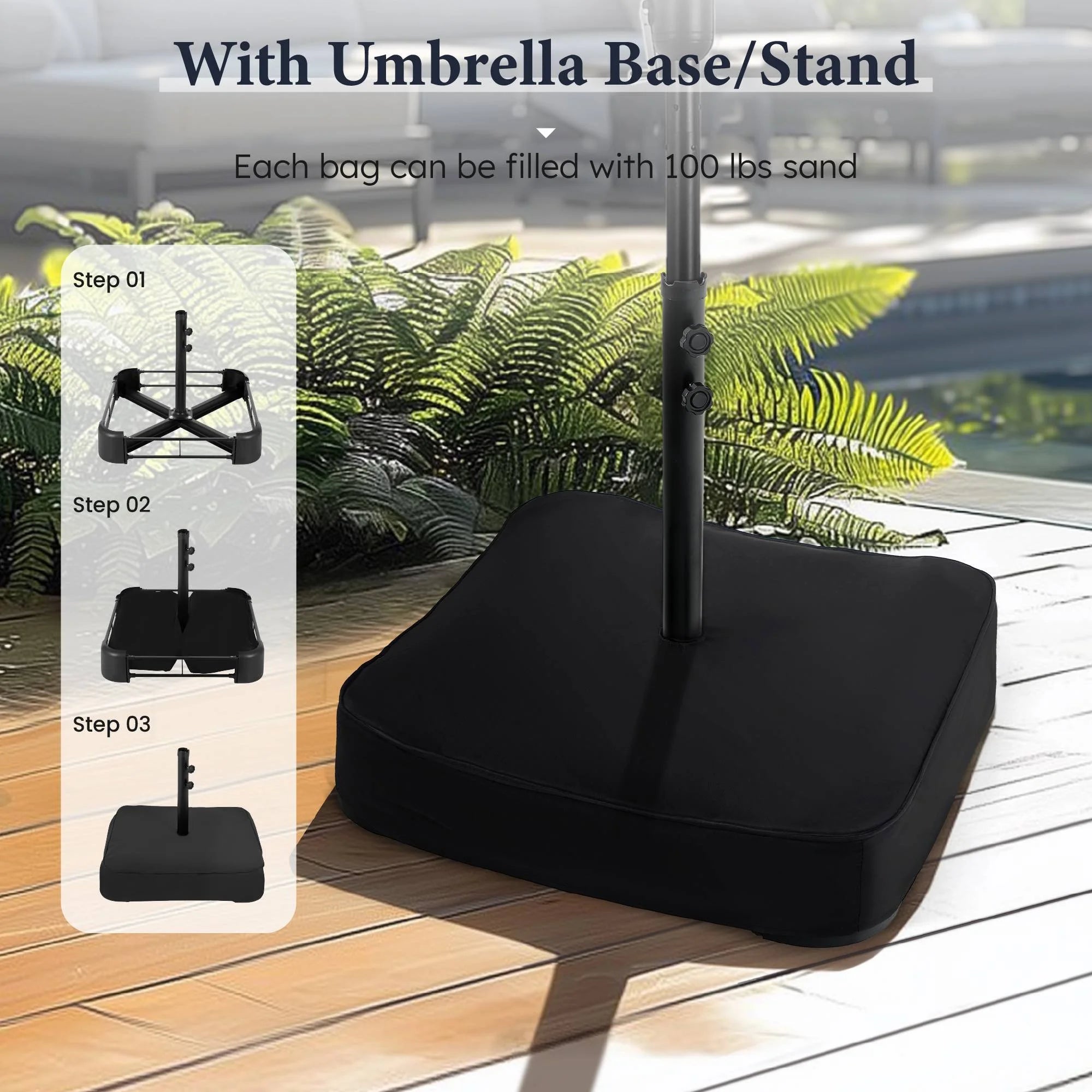 15 Ft Large Patio Umbrella with Base (Included) Double-Sided Rectangular Outdoor Deck Umbrella for outside - Mint Green