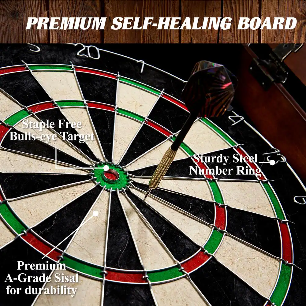 Barrington Chatham Bristle Dart Board and Cabinet Set | 18" Self-Healing Board, Wood Cabinet, 6 Darts