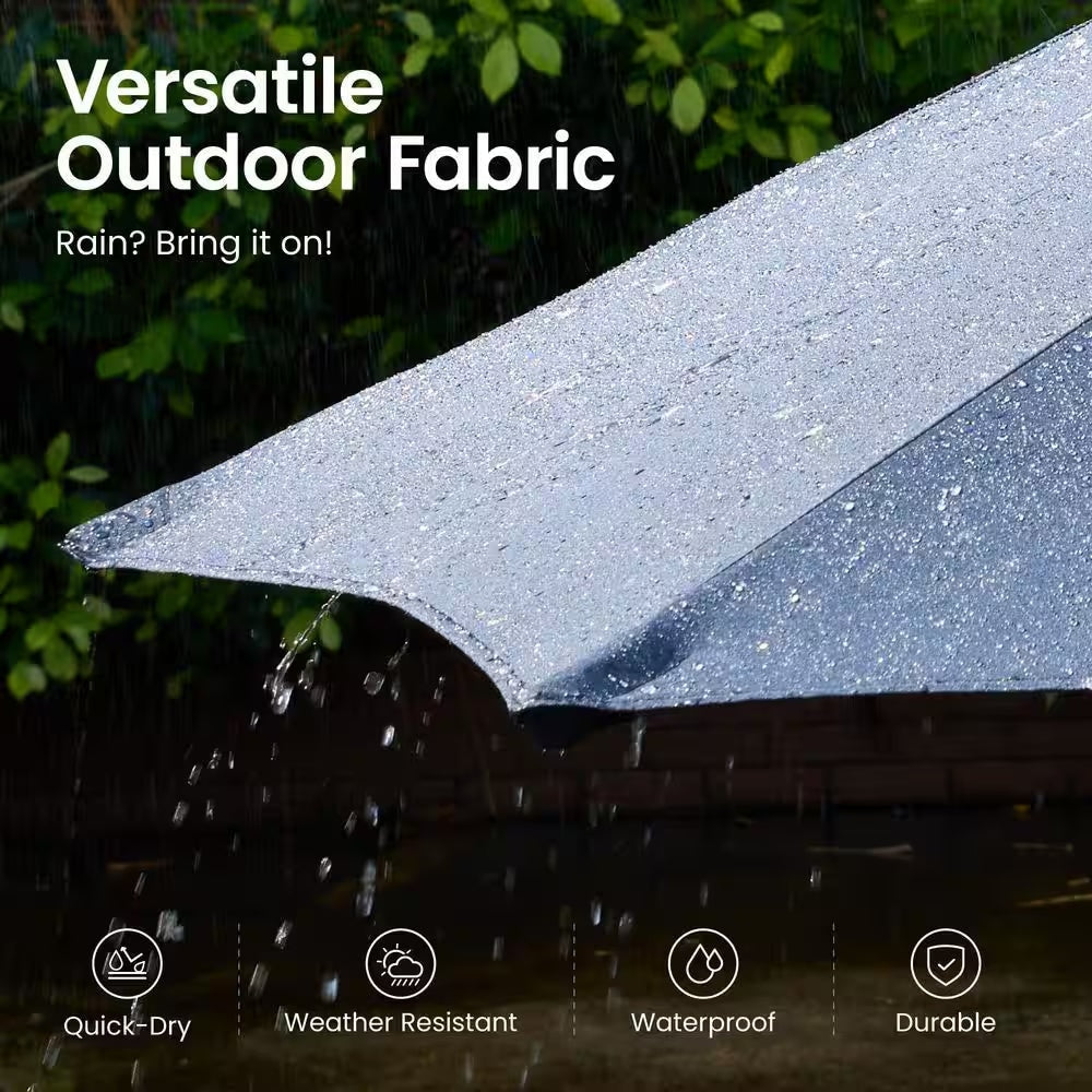 MISO Double Top 14.5 Ft. Steel Cantilever Outdoor Patio Umbrella with Base and Solar LED in Navy Blue