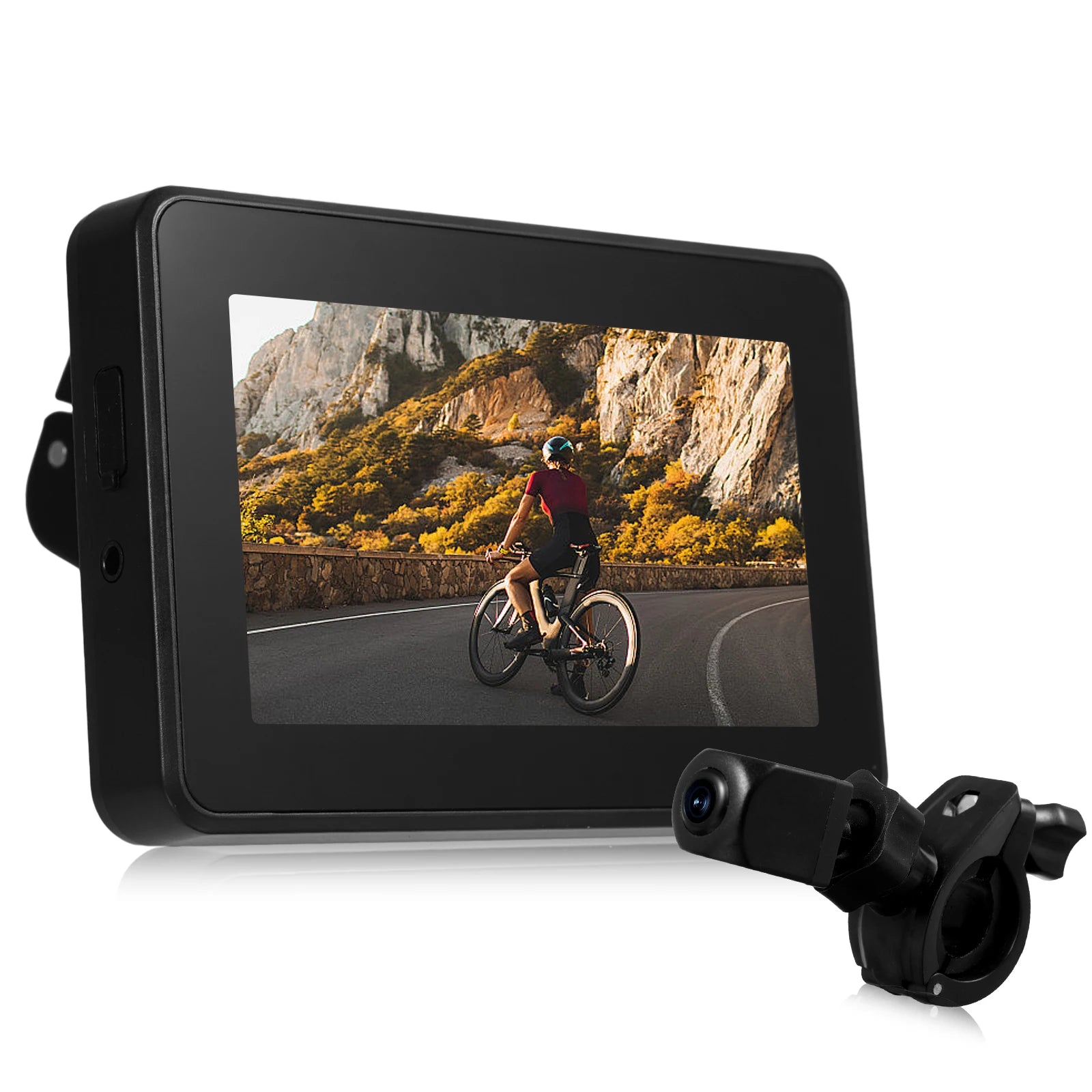 Handlebar Bike Mirror, 1080P Rechargeable Bicycle Rear View Camera with 4.3'' Monitor Night Vision 150° Wide Angle View