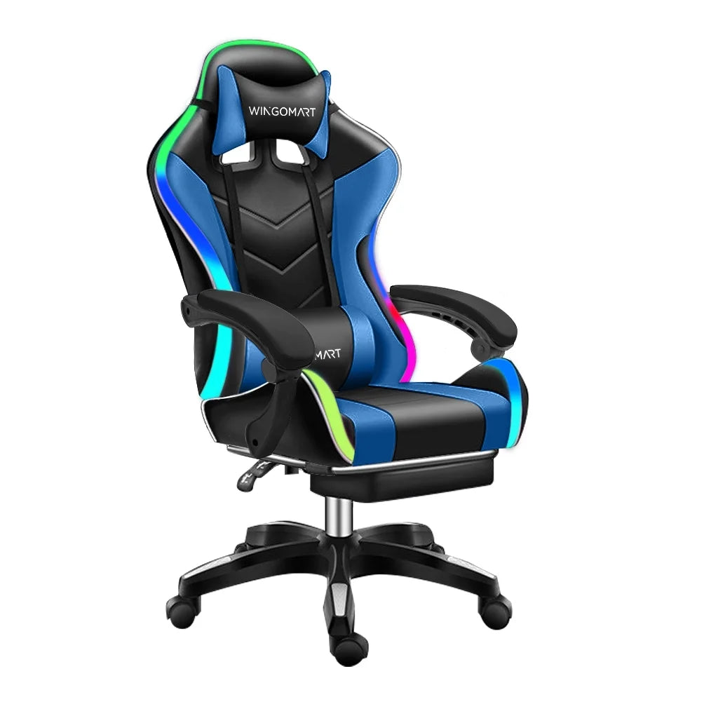 Ergonomic Gaming Chair with Footrest, High Back Faux Leather Gaming Chair with RGB Led Light and Adjustable Armrest Height Adjustable Swivel