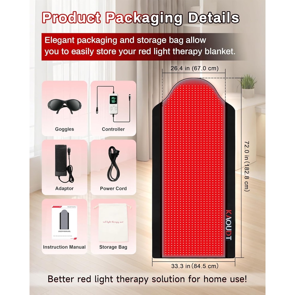 72"X33.3" Medical-Grade TPU Red Light Therapy Mat for Full Body Pain Relief, FSA&HSA Eligible Infrared Light Therapy Blanket for Home Use