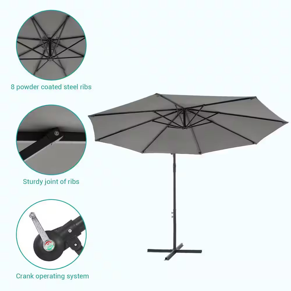 10 Ft. round Outdoor Patio Cantilever Offset Umbrellas in Gray