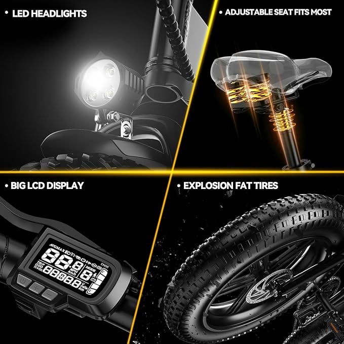 1000W Folding Electric Bike, 48V 20AH Large Removable Battery E Bike