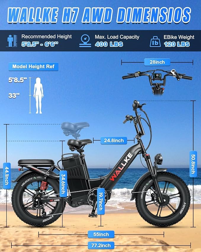 W Wallke H7 AWD Dual Motor Electric Bike for Adult