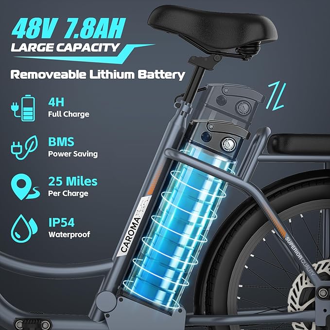 Caroma Electric Scooter with Seat, 48V Removable Battery E-Bike