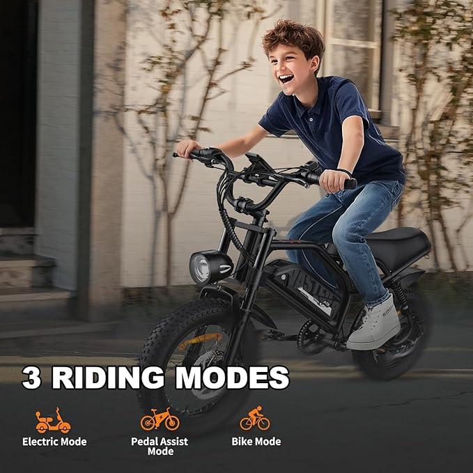 Electric Bike, 16'' Fat Tire eBike for Teens/Adults