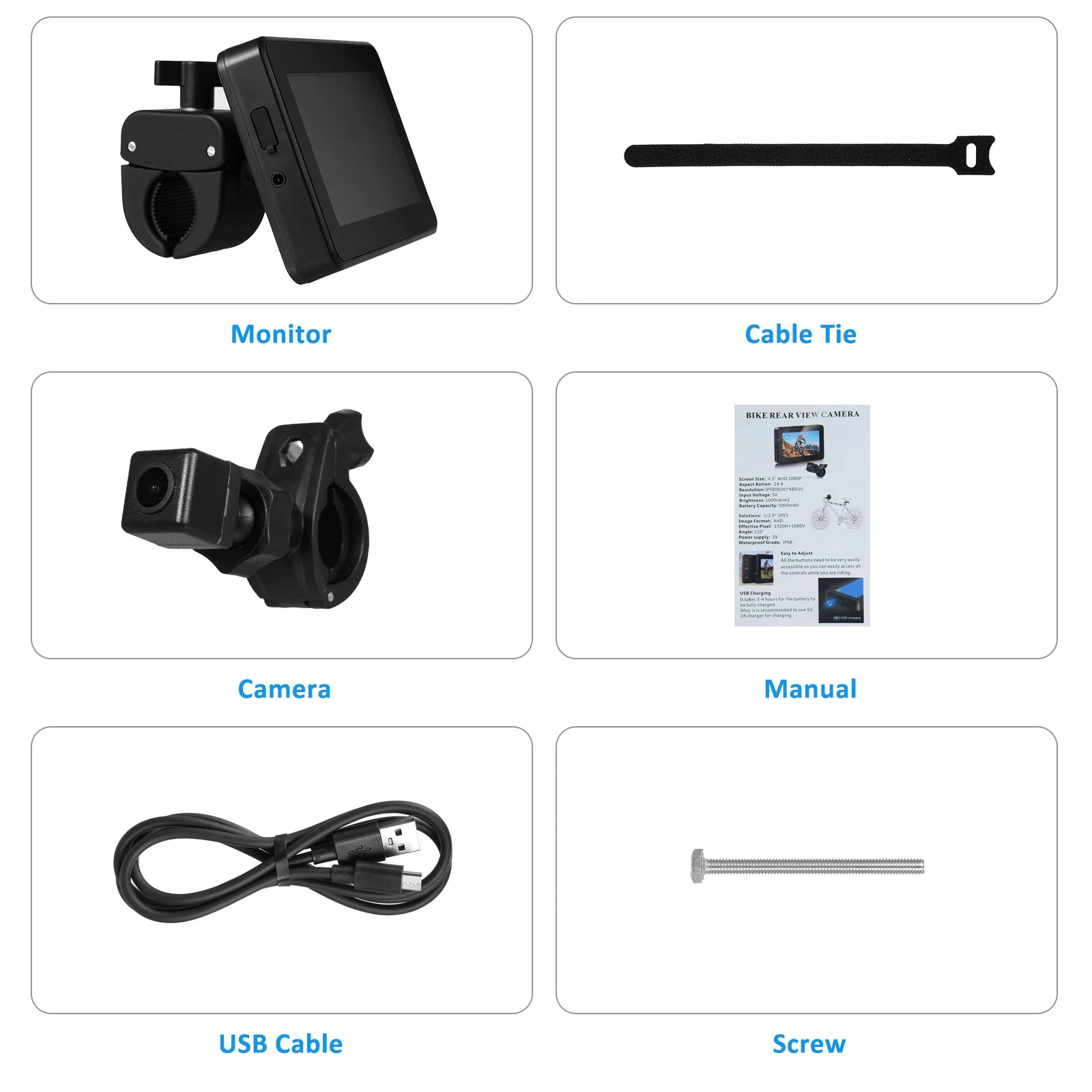 Handlebar Bike Mirror, Bicycle Rear View Camera with 4.3'' Screen Night Vision Function 150° Wide Angle View Adjustable Bracket