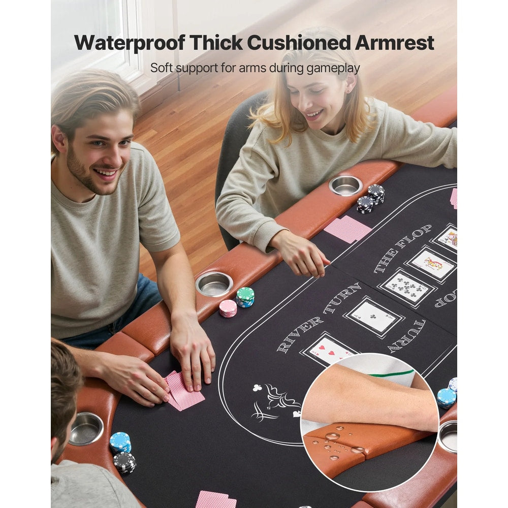 Foldable Poker Table, 8 Player 72 in Folding Casino Leisure Table with Padded Rails and Cup Holders, Oval Portable Game Tables with Felt & Metal Legs, for Texas Holdeem Game and Blackjack