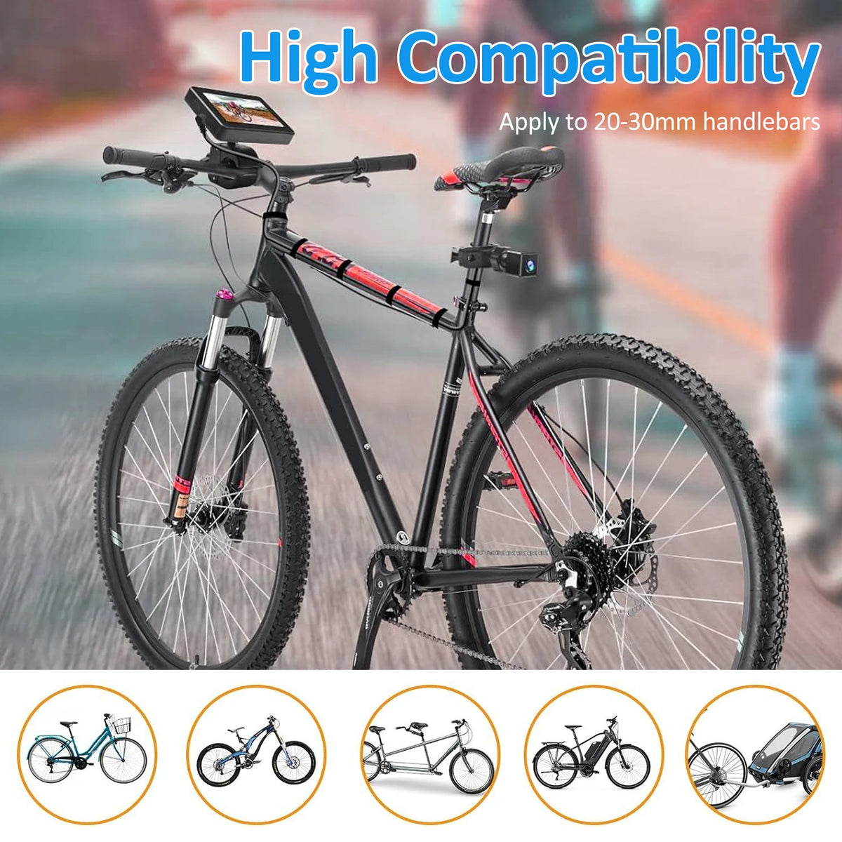 Handlebar Bike Mirror, 1080P Rechargeable Bicycle Rear View Camera with 4.3'' Monitor Night Vision 150° Wide Angle View