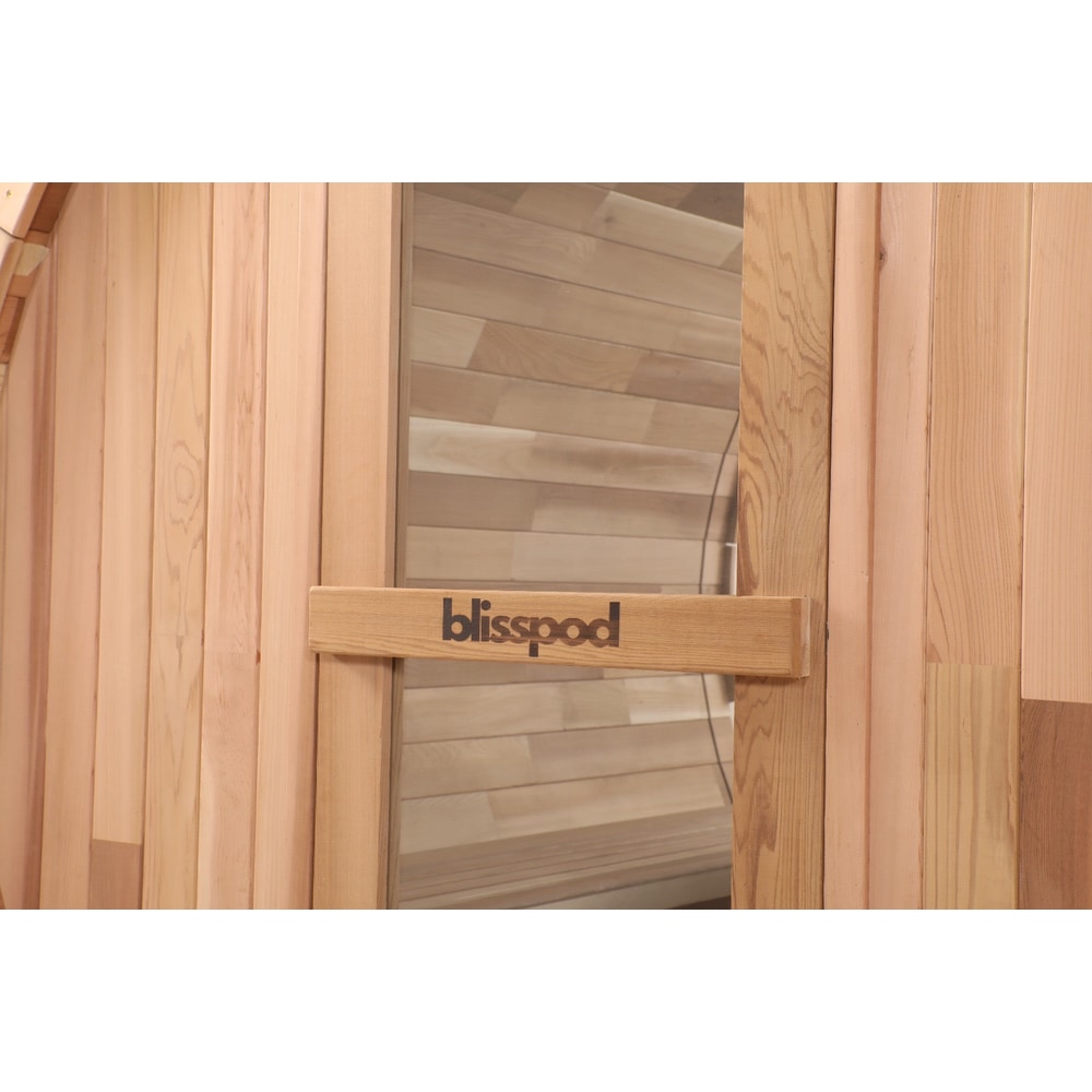Blisspod Prague Outdoor Barrel Sauna with Porch, Canadian Red Cedar | 2-4 or 4-6 Person, Full Glass Back