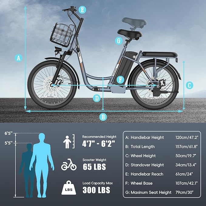 Caroma Electric Scooter with Seat, 48V Removable Battery E-Bike