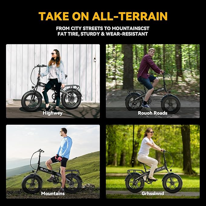 1000W Folding Electric Bike, 48V 20AH Large Removable Battery E Bike