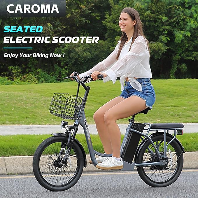 Caroma Electric Scooter with Seat, 48V Removable Battery E-Bike