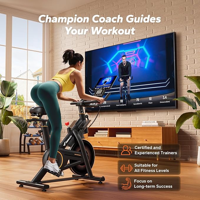MERACH Magnetic Exercise Bike, Indoor Cycling Bike with Self-Developed App, 350 lbs Weight Capacity & 40 lbs Flywheel, Stationary Bike for Home Gym Fitness