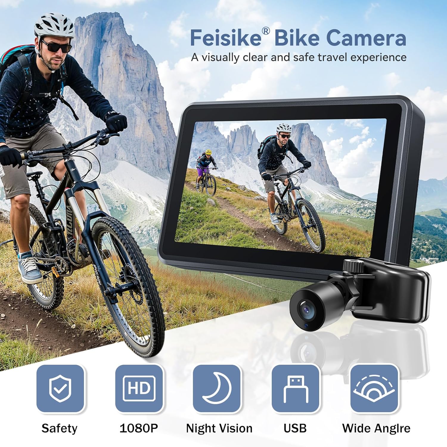 FEISIKE Webcam Handlebar Bike Mirror View Vision And Compatible With Vision And Adjustable Rear View