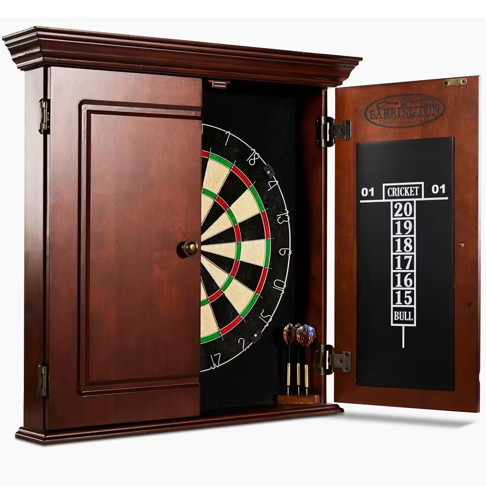 Barrington Chatham Bristle Dart Board and Cabinet Set | 18" Self-Healing Board, Wood Cabinet, 6 Darts