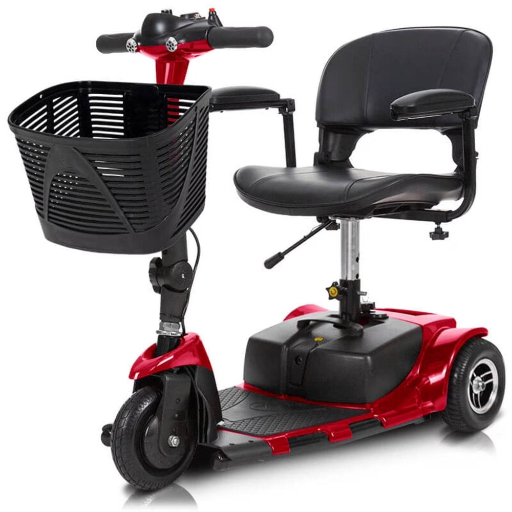 Vive 3-Wheel Mobility Scooter – Lightweight Electric Scooter for Seniors & Adults, Compact Folding Travel Design with Extended Battery, Charger & Basket, Red