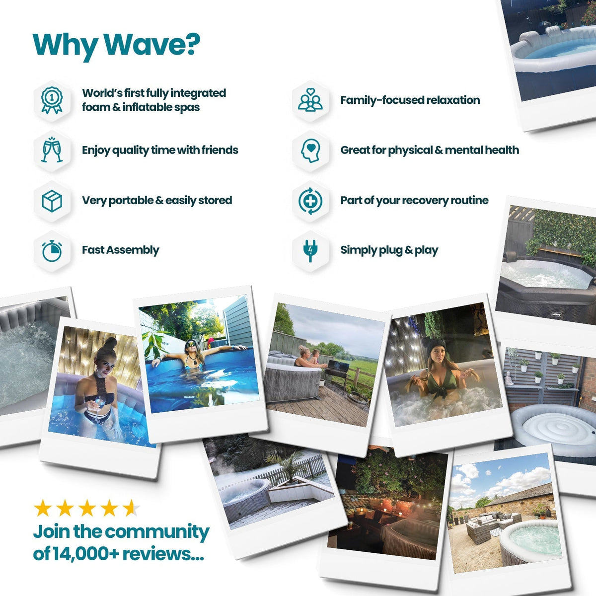 Wave Atlantic 4/6-Person Inflatable Hot Tub | Built-In 1800W Heater, Up to 130 Bubble Jets, 104°F Max
