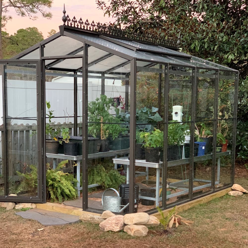 Janco Palmetto 8 x 10 ft Aluminum Greenhouse Kit | Glass or Polycarbonate, 120 mph Wind Rating, Made in USA