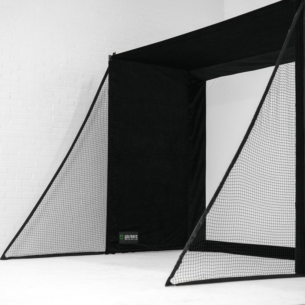 GolfBays SimBox Golf Simulator Enclosure | 7 Sizes, PRO+ Impact Screen & Frame, Side Barriers Included