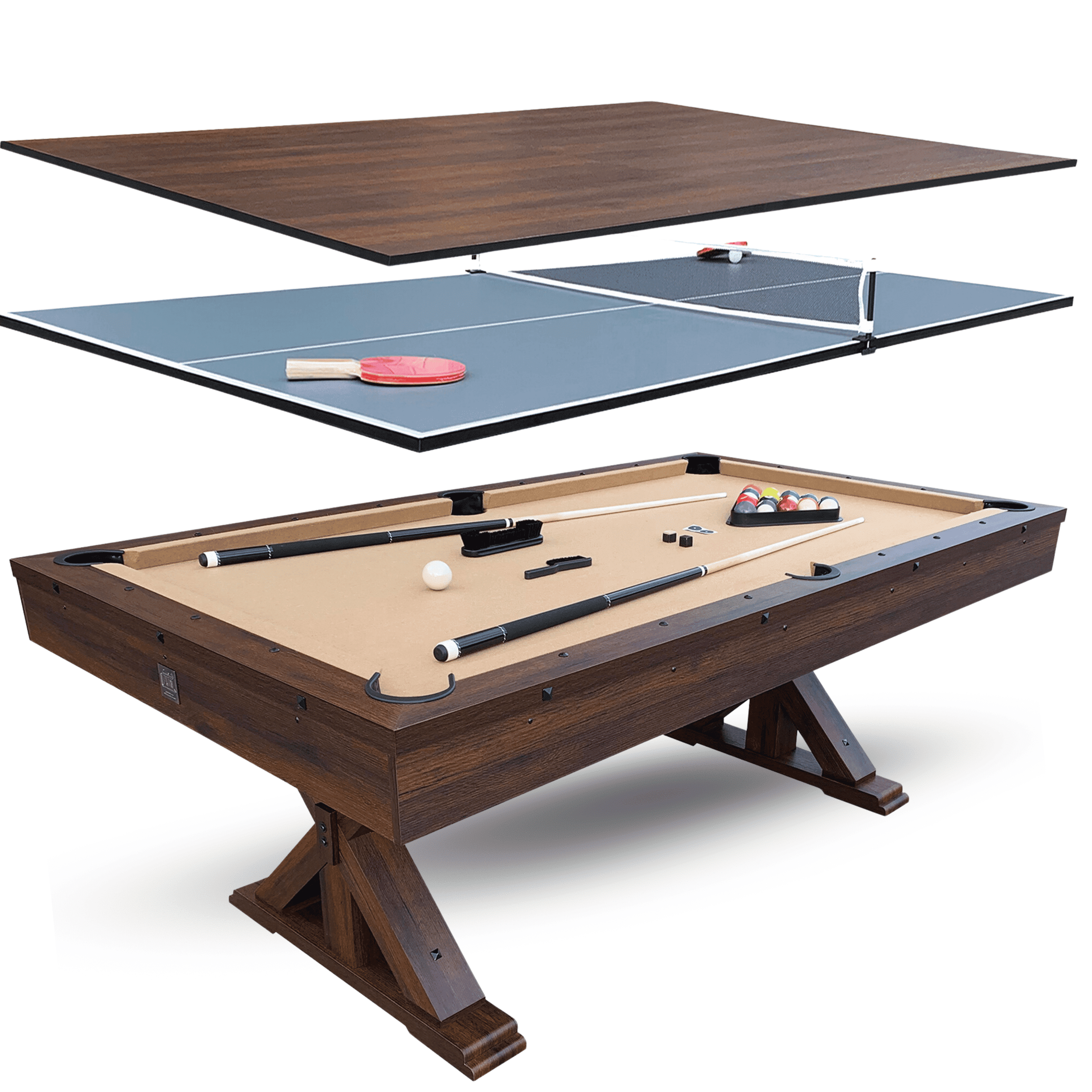 Espresso 7Ft 3 in 1 Multi Game Pool Table with Dining and Table Tennis Tops - RB4050A