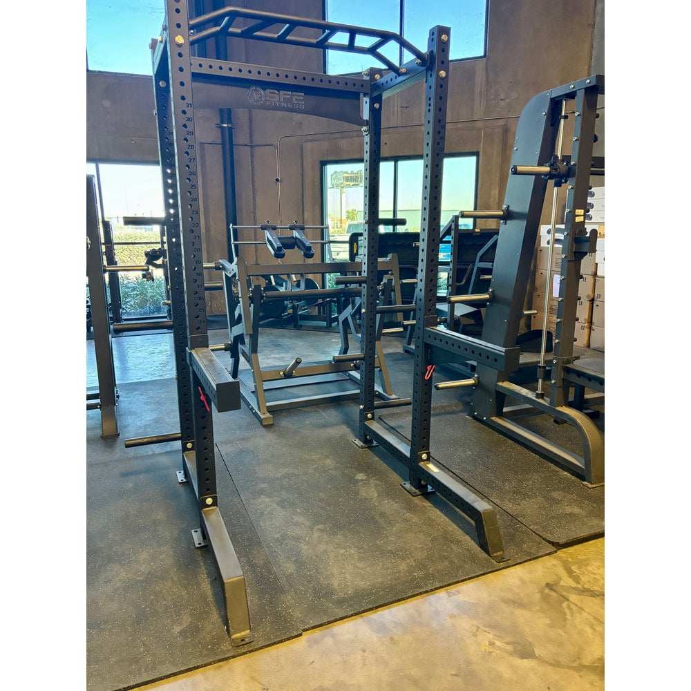 Commercial Squat Rack w/ Safety Bars, J-Hooks & Weight Storage (New)