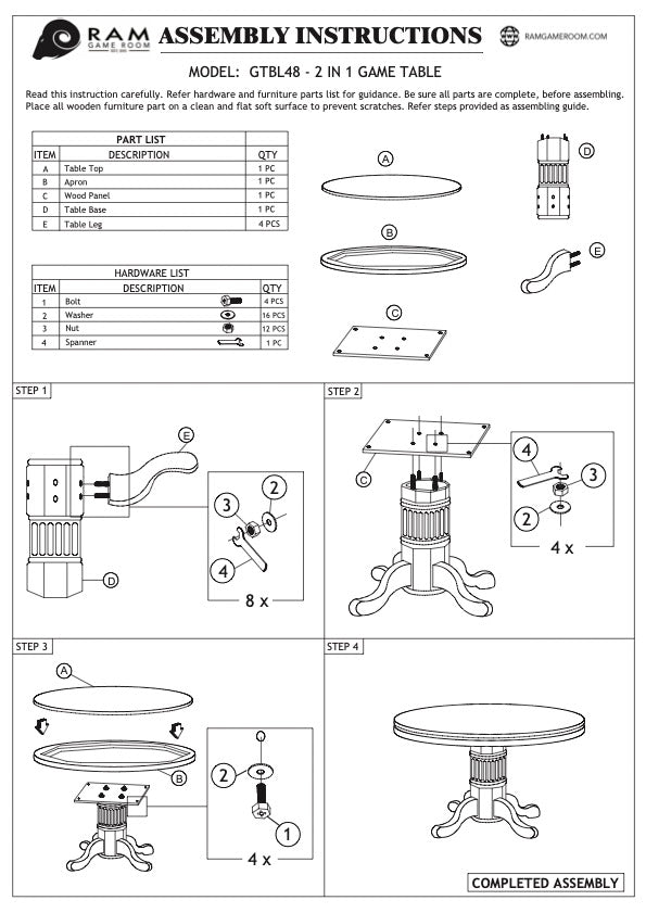 RAM Game Room 48" 2 IN 1 GAME TABLE