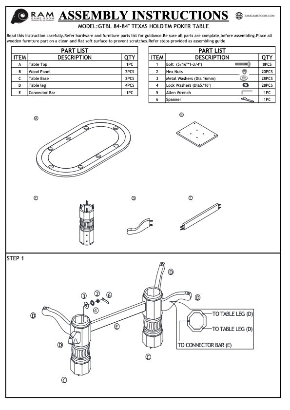 RAM Game Room 84" TEXAS HOLD'EM GAME TABLE
