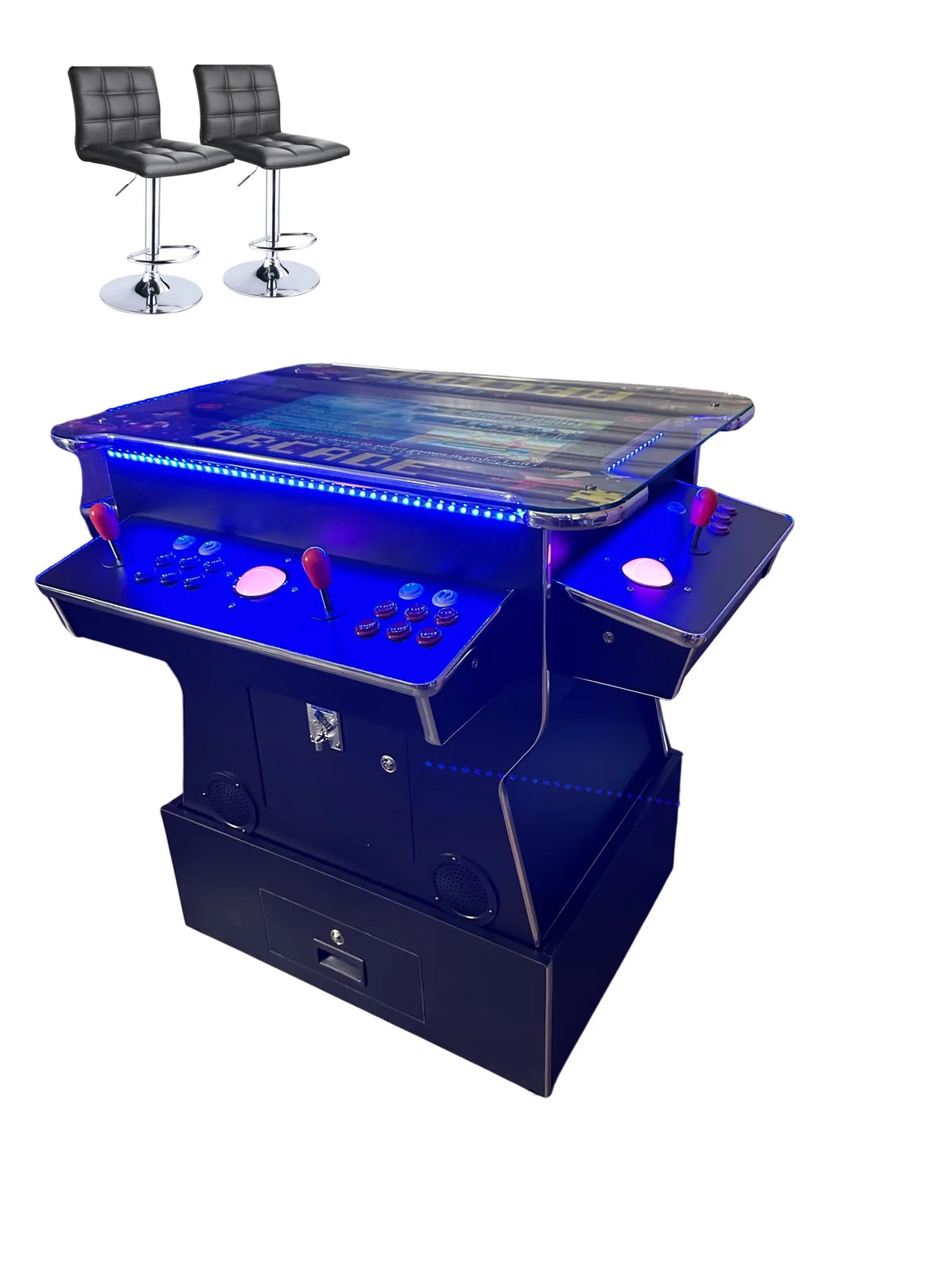 ABVideo Arcades Tilt-Up Cocktail Arcade Machine with Riser | 4,600 Games, 3 Trackballs, 2 Stools