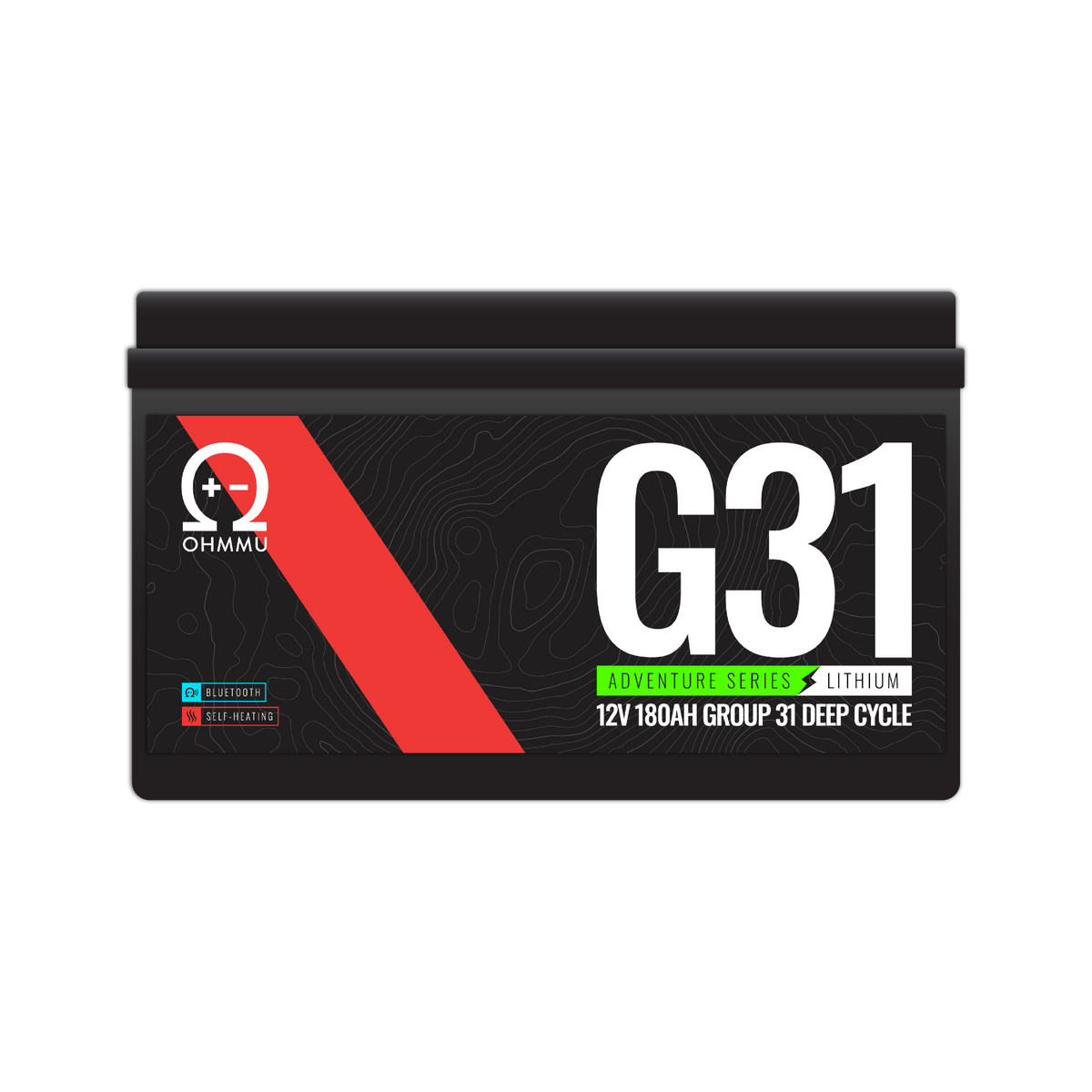 OHMMU Adventure Series Group 31 12V 180Ah Lithium Deep Cycle Battery | LiFePO4, Bluetooth, Self-Heating