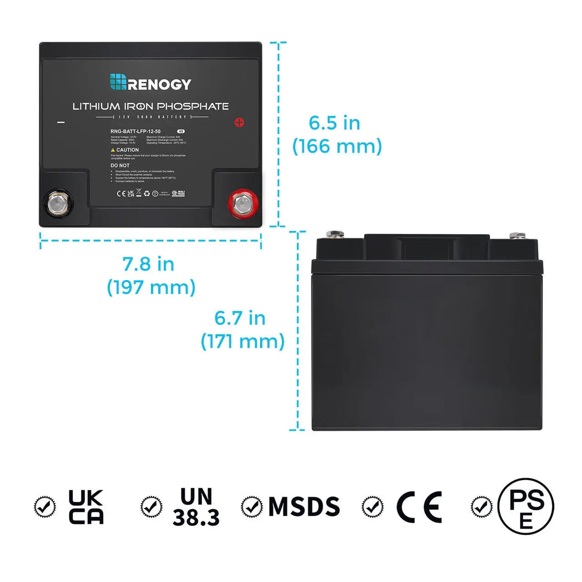 Renogy 12V 50Ah Lithium Iron Phosphate Battery - view 8
