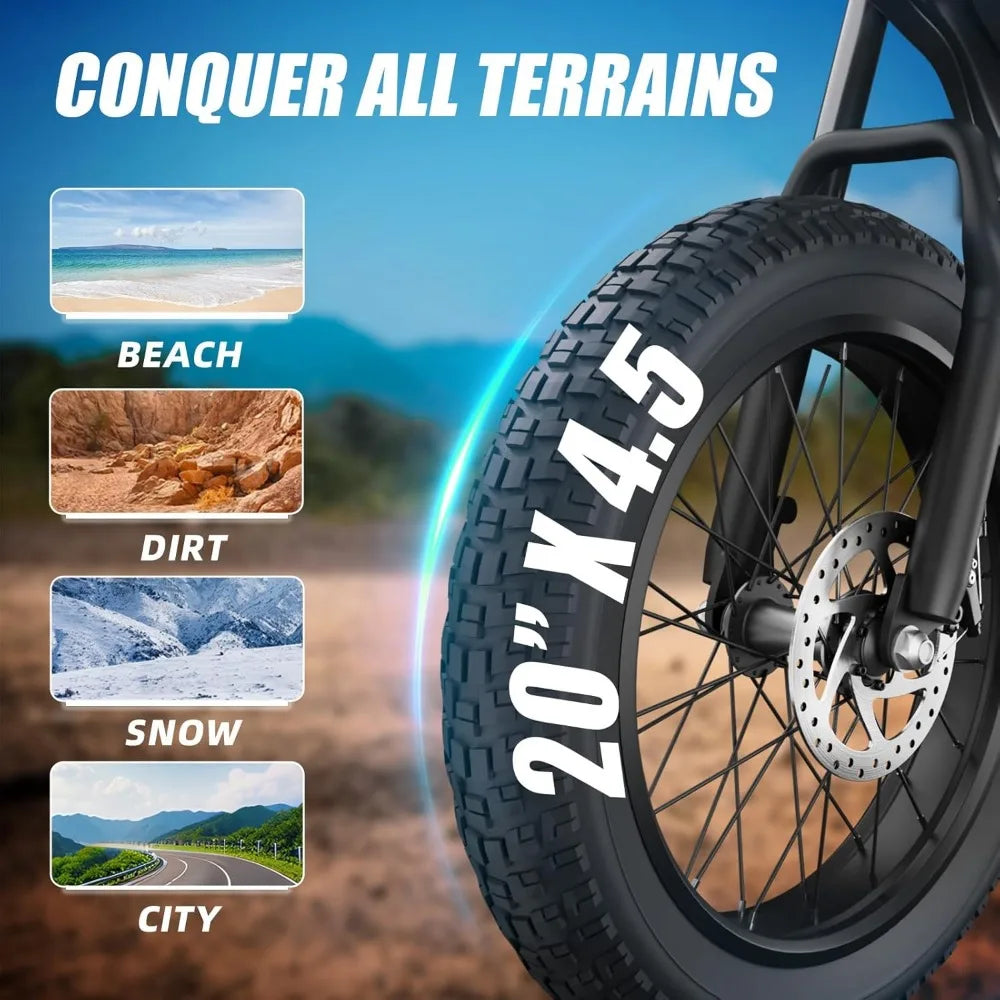 Fat Tire Electric Bike | 48V Battery, Full Dual Suspension, 7-Speed Drivetrain, Built-In Taillight
