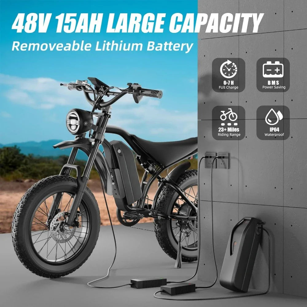 1200W Fat Tire Electric Bike | 28+ MPH, Dual Suspension, 30+ Mile Range, 350 lb Capacity