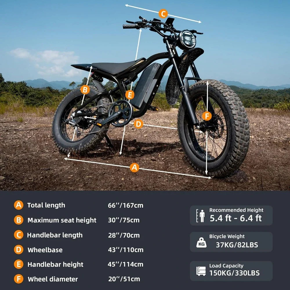 Fat Tire Electric Bike | 48V Battery, Full Dual Suspension, 7-Speed Drivetrain, Built-In Taillight