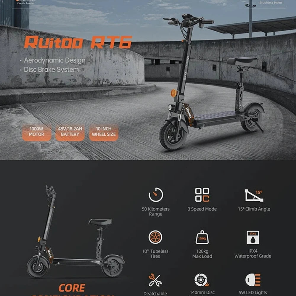 eBike Boys RT6 1000W Electric Scooter - 48V, 40-50km Range