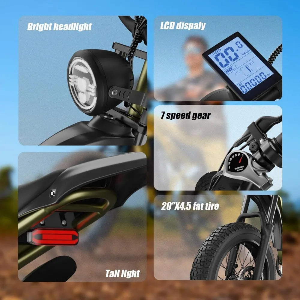 1200W Fat Tire Electric Bike | 28+ MPH, Dual Suspension, 30+ Mile Range, 350 lb Capacity