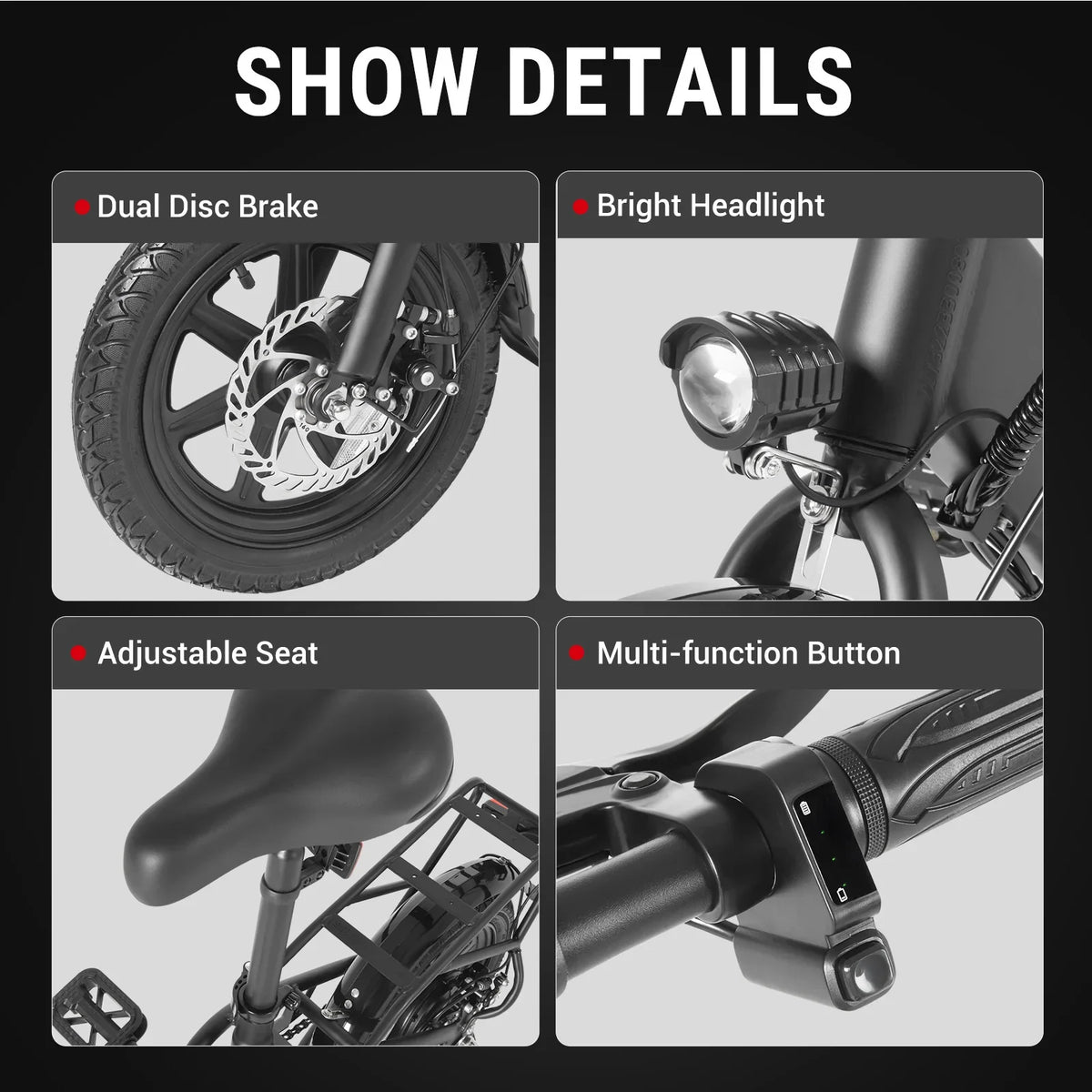 DYU C3 Folding Electric Bike | 14" Wheels, 36V Brushless Motor, Aluminum Frame, CE Certified