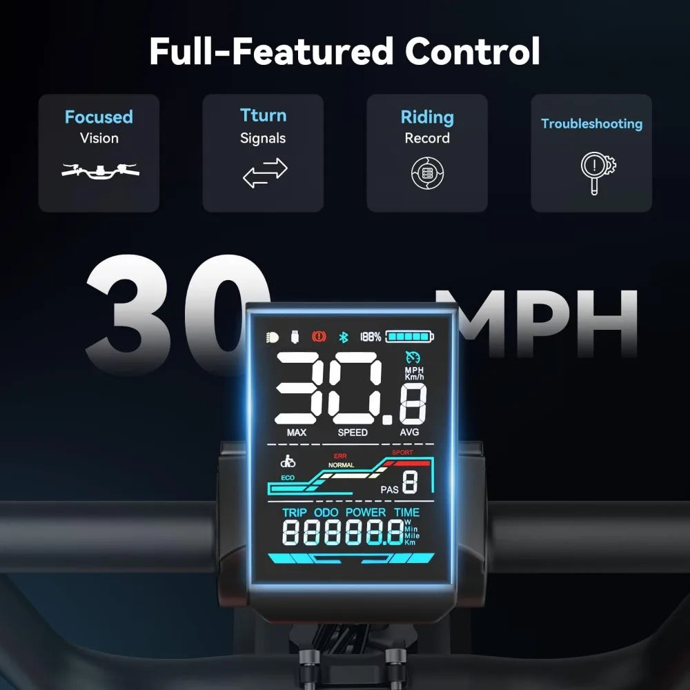 20-Inch Fat Tire Full Suspension Electric Bike | 750W (1500W Peak), 30 MPH, 48V 13Ah Battery