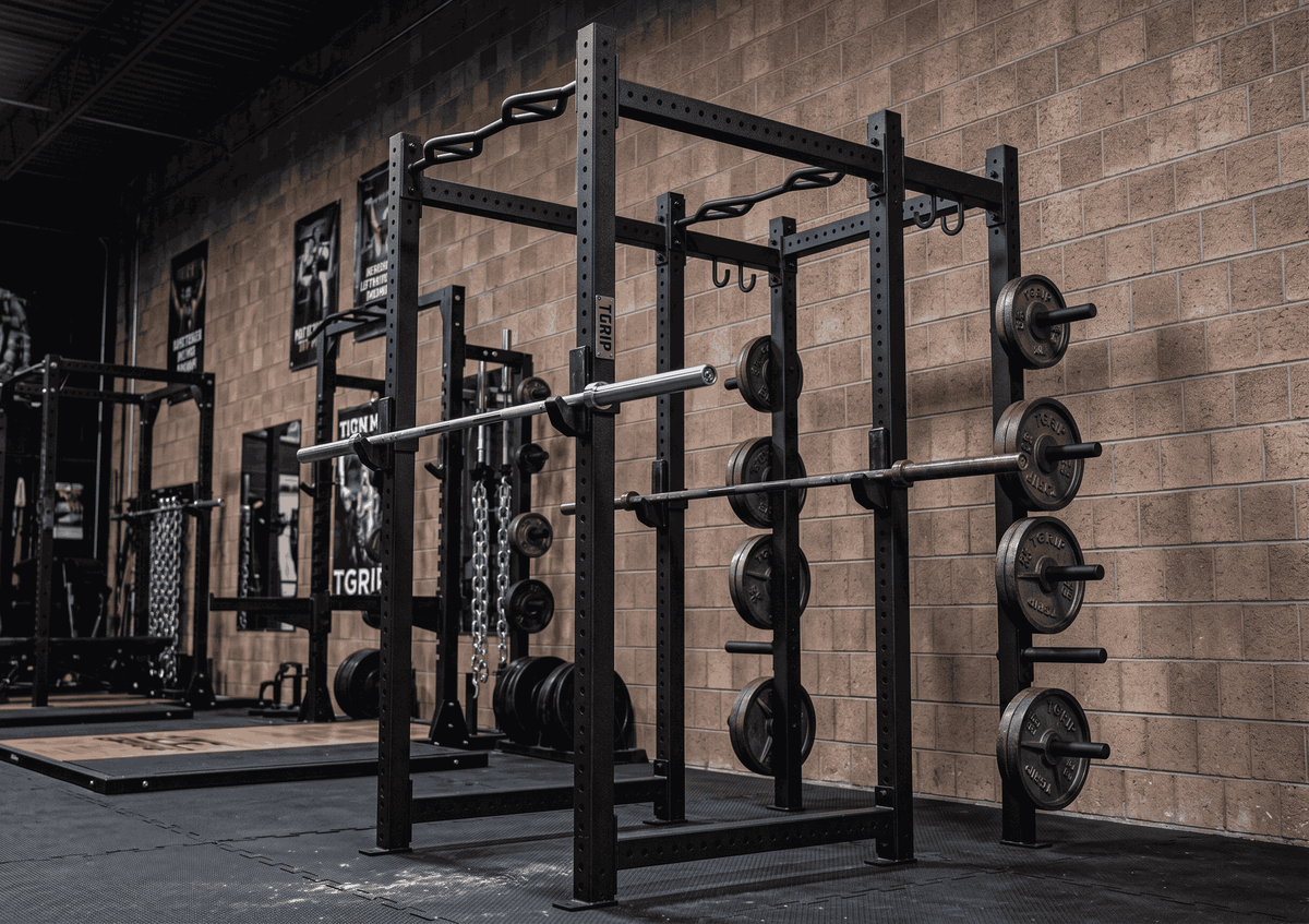 TGrip Commercial Full Power Rack - 3x3 Steel - Functional Multi-Grip Pull-Up - Plate Storage - J-Hooks