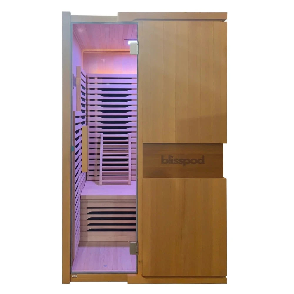 Blisspod Milano 2-Person Full Spectrum Infrared Sauna | Ultra Low EMF, Red Glass Heater, Canadian Hemlock