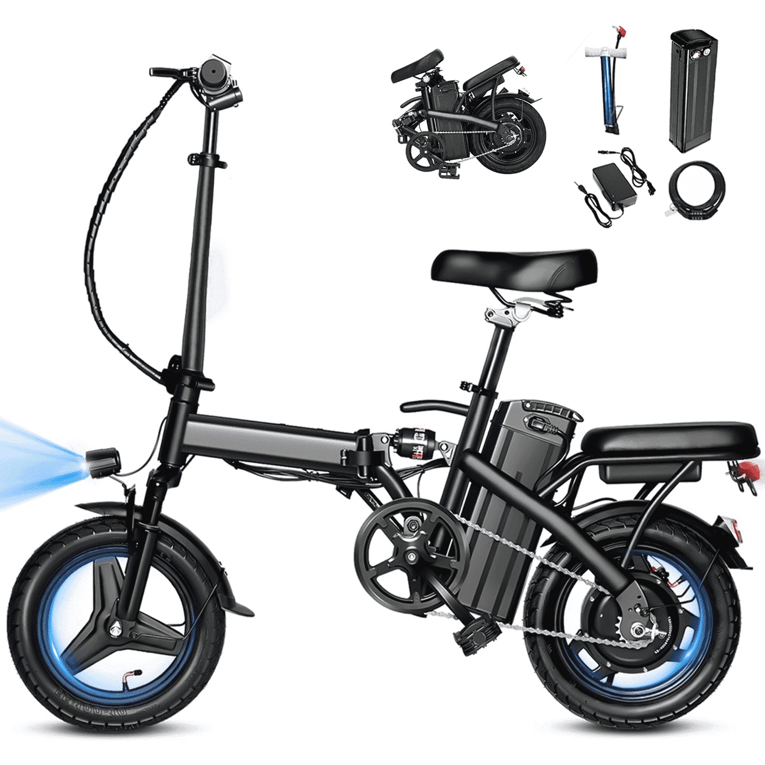 Electric Bike for Adults, Ebike, Electric Bicycle with 48V 12AH Remove Battery,14" Folding Ebike, 21MPH,20+ Miles(Max),500W High Motor,Multi-Shock Absorption,Commuting Mini E Bikes,Ul2849